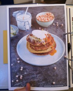 Op de foto zie je een pannenkoeken recept uit het boek Fitcooking editie 2