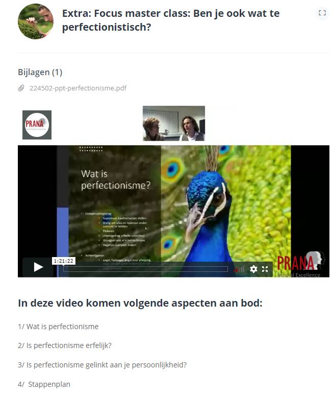 Op deze foto zie een extra van de cursus Werken aan je perfectionisme