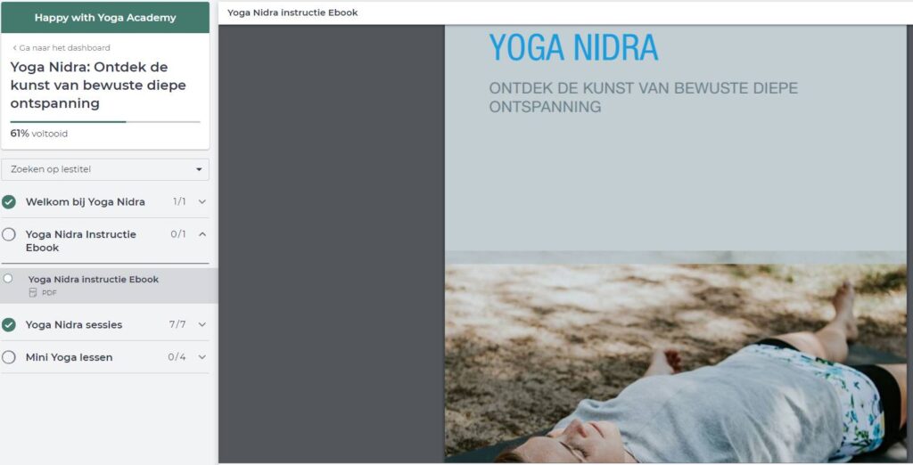 Op deze foto zie je de online omgeving van het programma Yoga Nidra