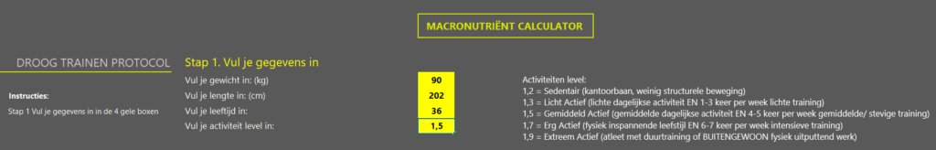 Op deze foto zie je een macro calculator als bonus in het Droog Trainen Protocol Mannen programma