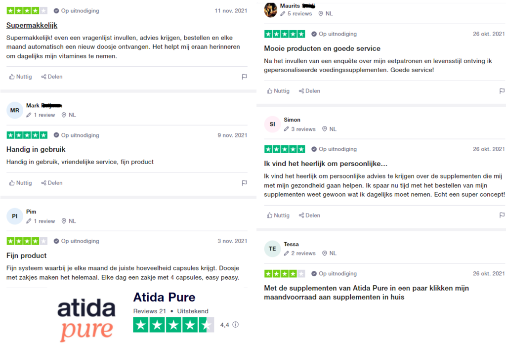 Op deze foto zie je Atida Pure ervaringen van trustpilot