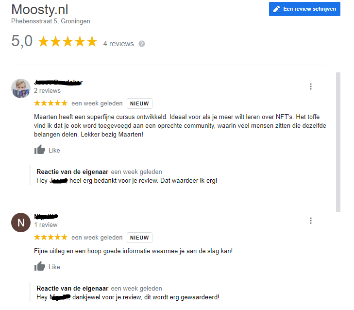 Op deze foto zie je Moosty's NFT cursus ervaringen