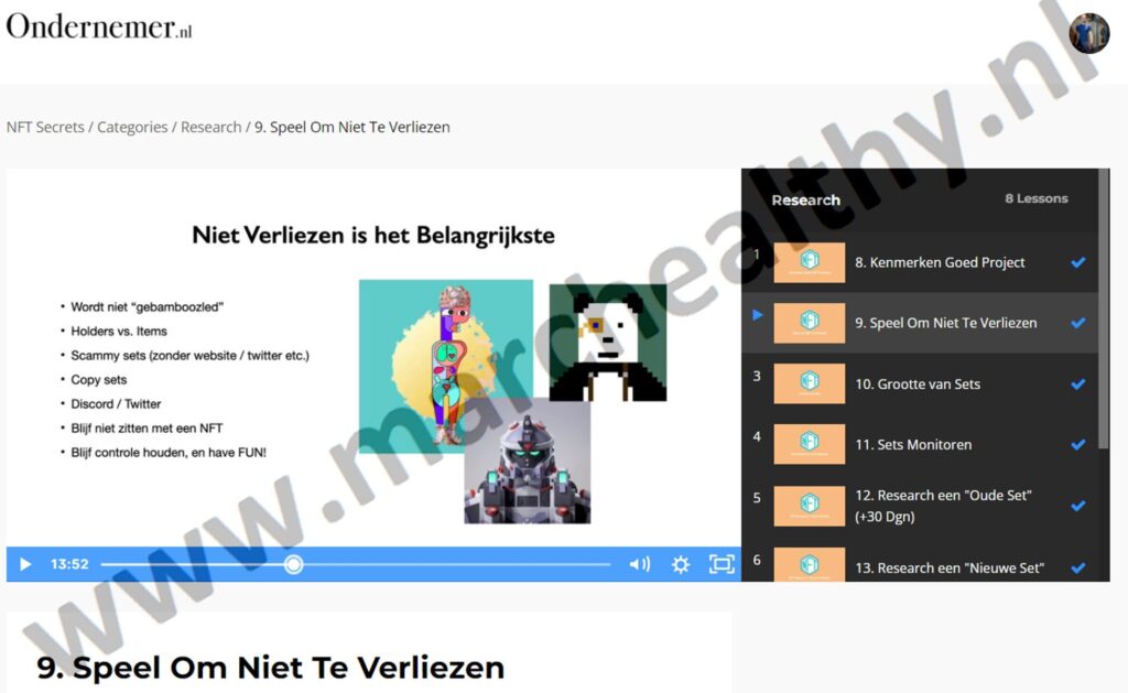 Op deze foto zie je Module #2 - Research uit NFT Secrets