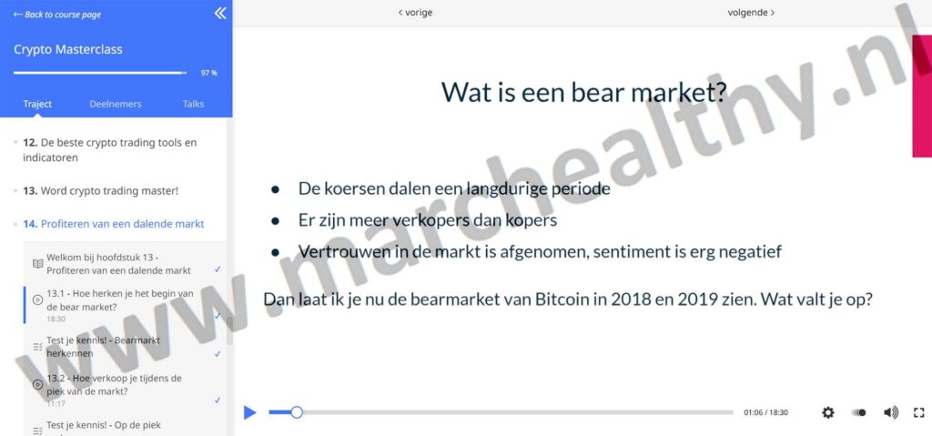 Op deze foto zie je Module 13: Profiteren van een dalende markt van de crypto masterclass in de Money Mastery