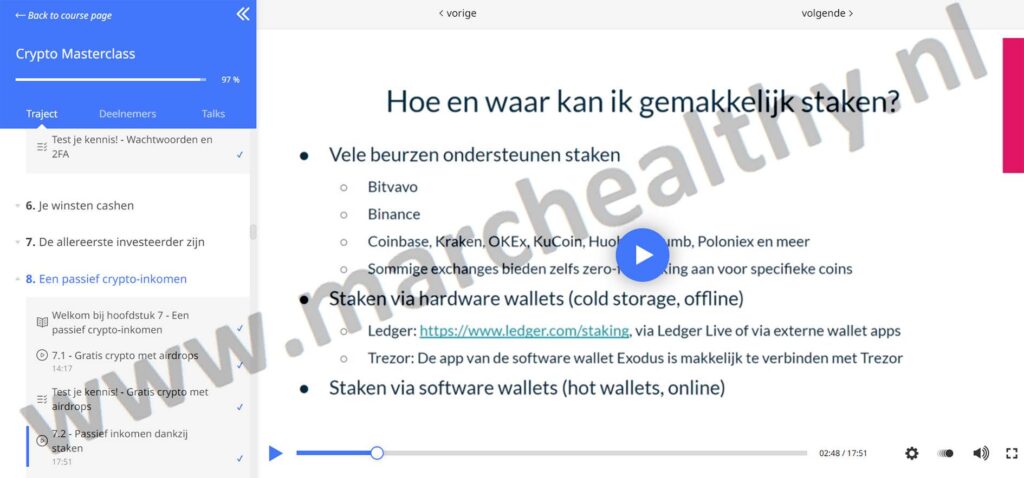 Op deze foto zie je Module 7: Een passief crypto inkomen van de crypto masterclass in de Money Mastery