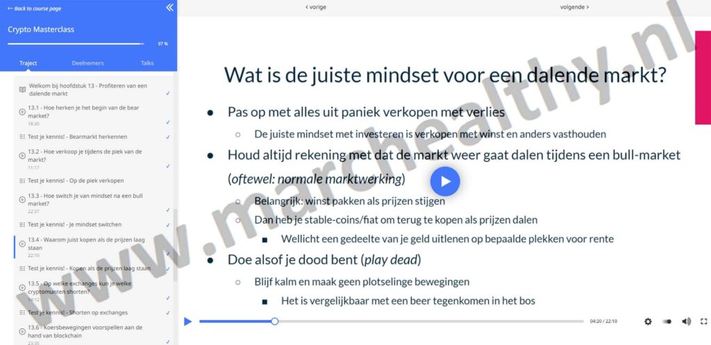 Op deze foto zie je de online omgeving van de Crypto Masterclass uit Money Mastery
