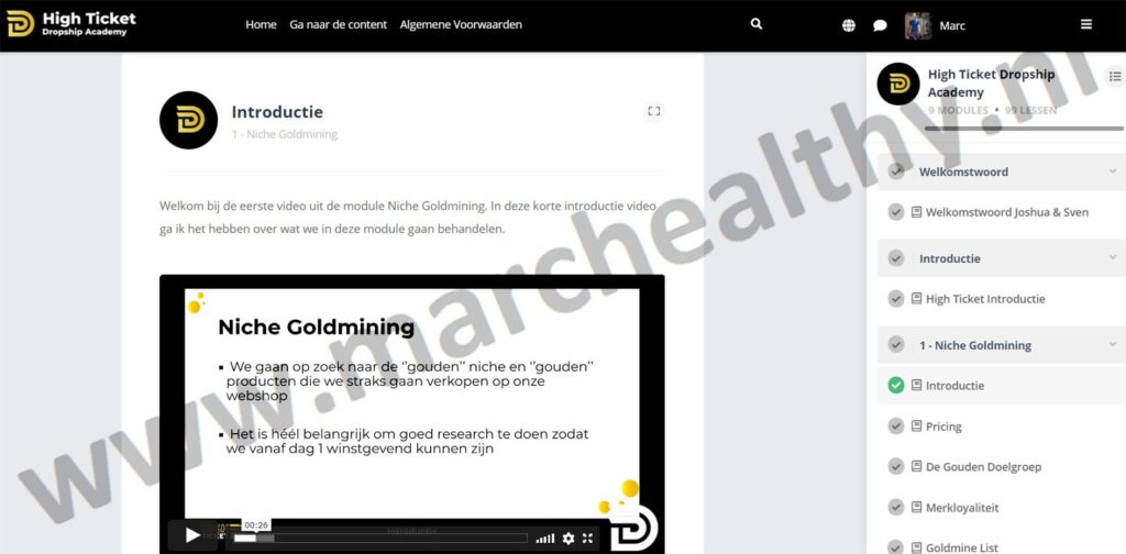 Op deze foto zie je de cursus high ticket dropship academy.