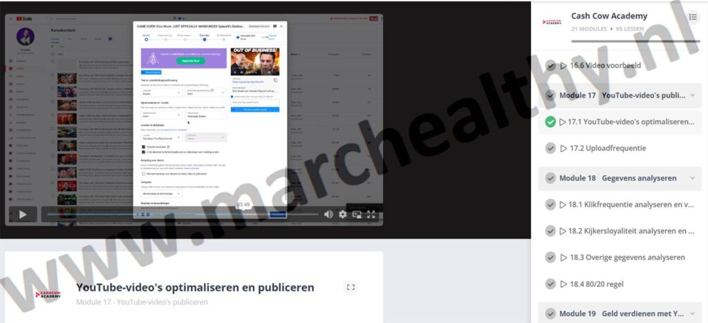 Op deze foto zie je Module 17: YouTube-video’s publiceren van de cash cow academy van Jelline Brands