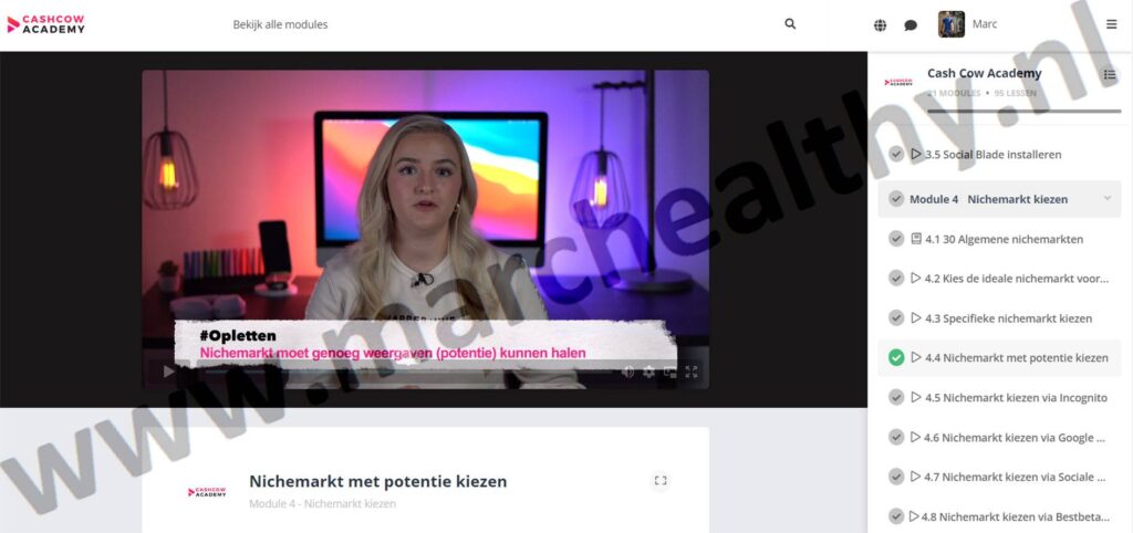 Op deze foto zie je Module 4: Winstgevende nichemarkten van de Cash Cow Academy