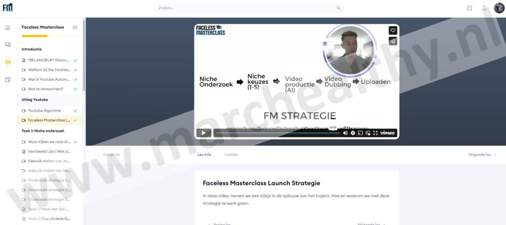 Op deze foto zie je Module #2: Uitleg YouTube van de Faceless Masterclass