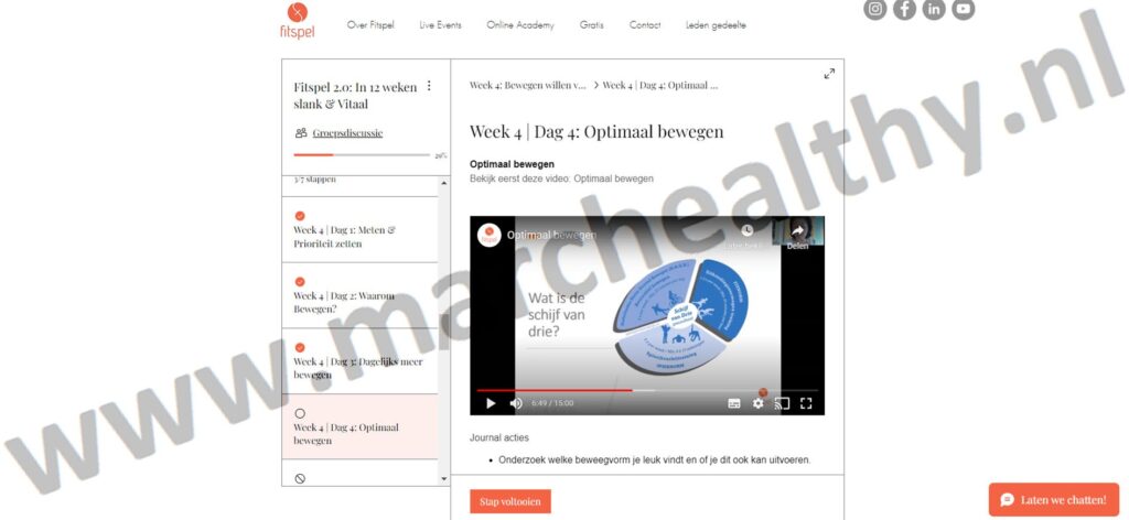 Op deze foto zie je de online omgeving van Fitspel 2.0 van Mira Overkleeft