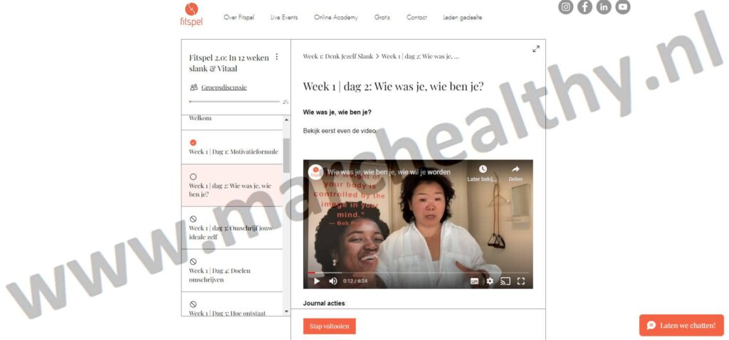 Op deze foto zie je week 1 van van Fitspel 2.0 van Mira Overkleeft
