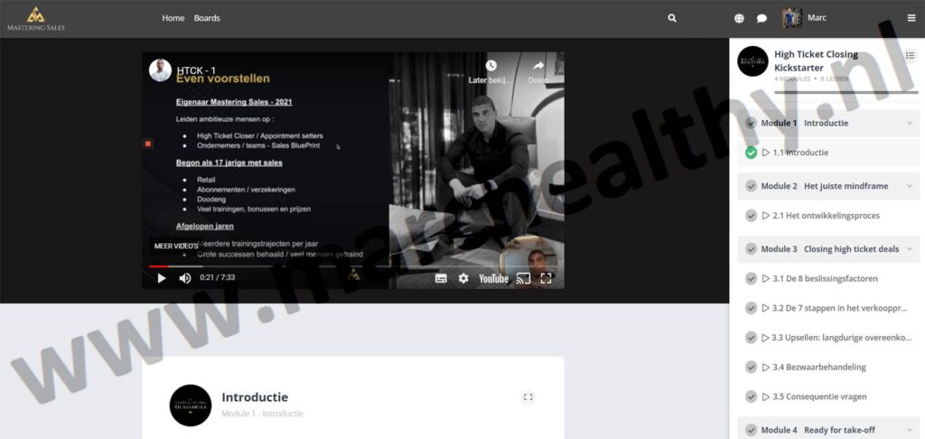 Op deze foto zie je de Module 1 - Introductie van de High Ticket Closing Kickstarter van Ferdinand Becker