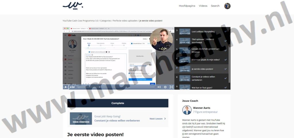 Op deze foto zie je de wanner cash cow cursus waar je alles leert over YouTube Automation