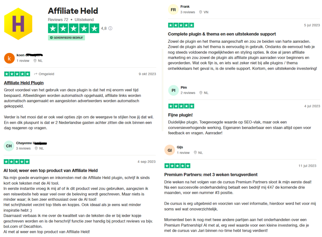 Op deze foto zie je Affiliate Held trustpilot ervaringen