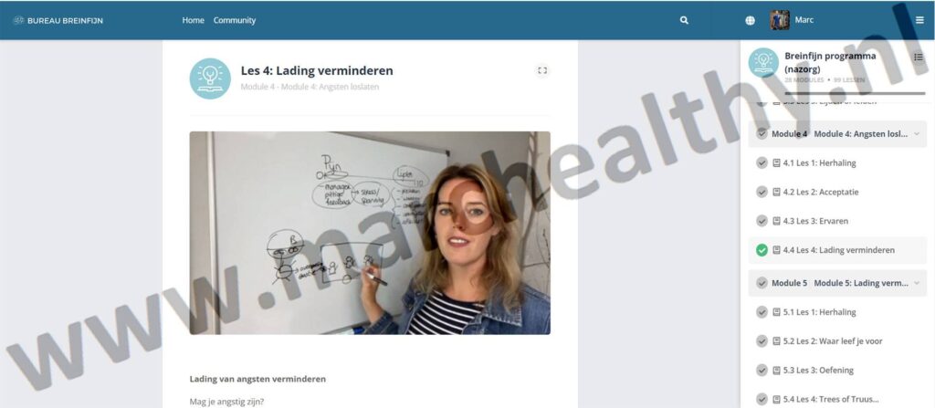 Op deze foto zie je Module 4: Angsten loslaten van het Breinfijn programma van Bureau Breinfijn 