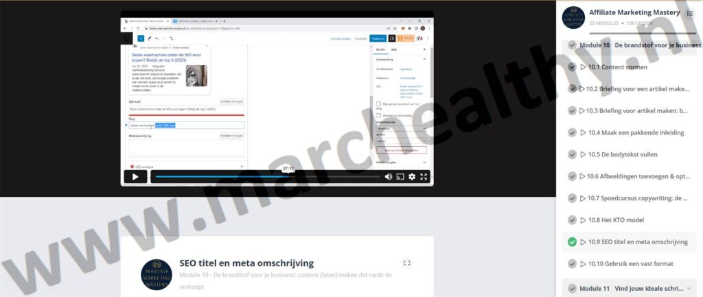 Op deze foto zie je Module 10 - De brandstof voor je business: content (laten) maken dat verkoopt van de affiliate marketing mastery