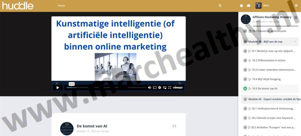 Op deze foto zie je Module 19 - Blijf aan de top van de affiliate marketing mastery