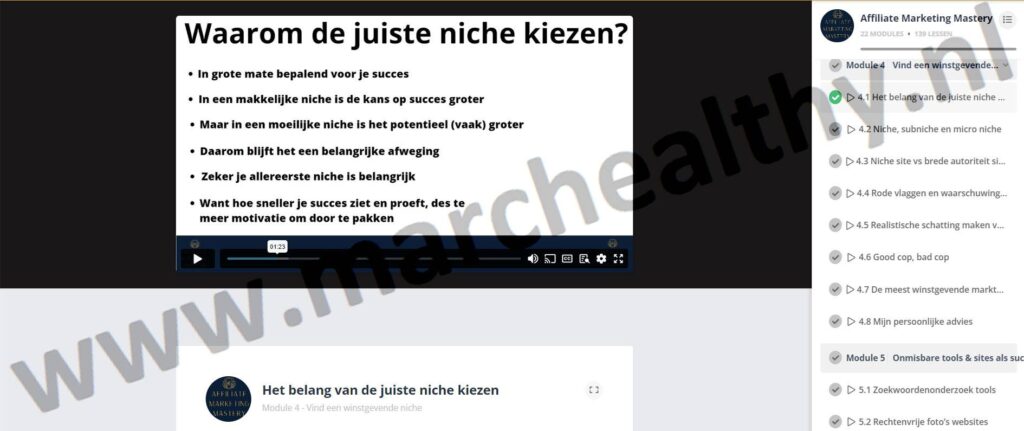 Op deze foto zie je Module 4 - Vind een winstgevende niche van de affiliate marketing mastery