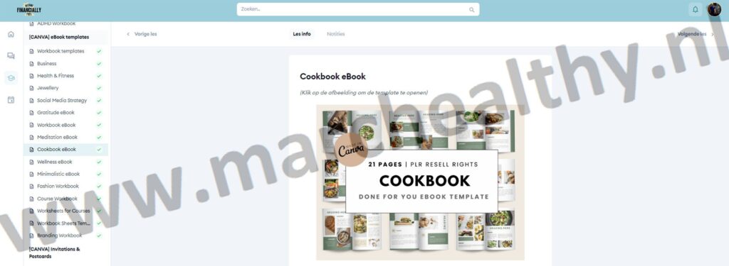 Op deze foto zie je Cookbook templates van de PLR Library 