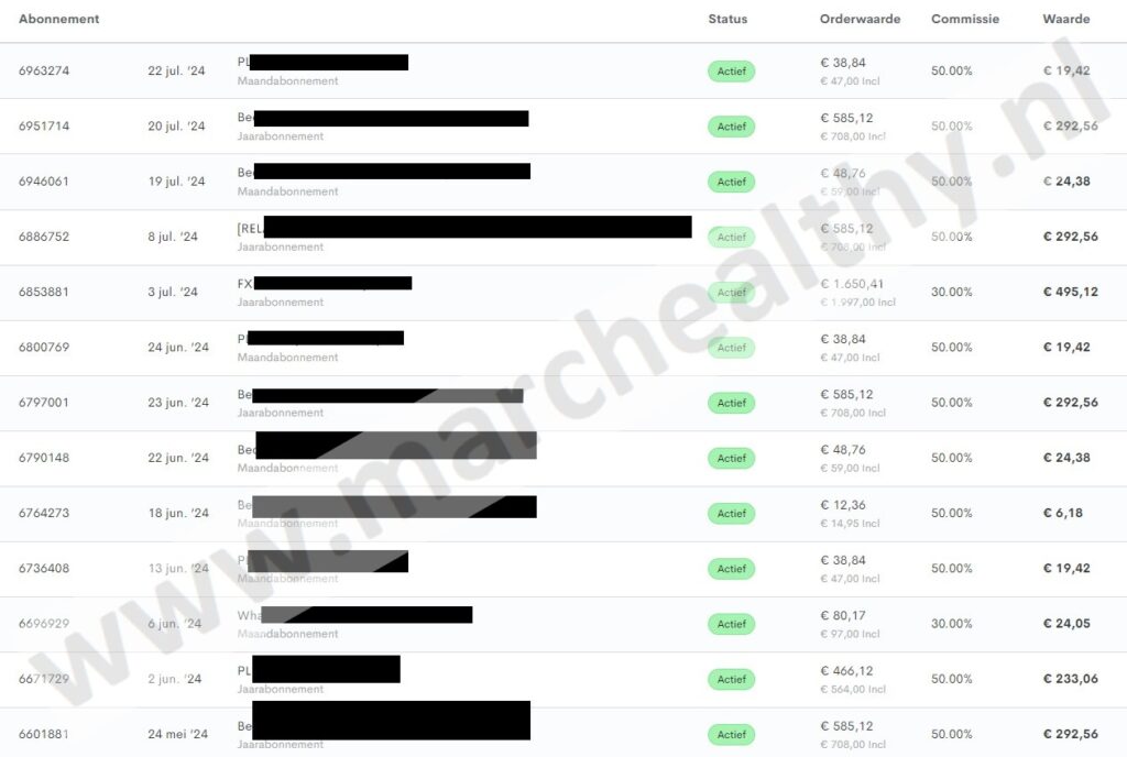 Op deze foto zie je affiliate marketing resultaten van ee sidehustle