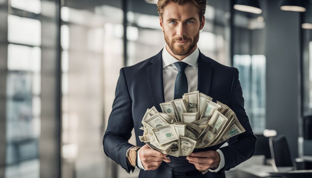 Op deze foto zie je een man en geld als voorbeeld van een Appointment Setter