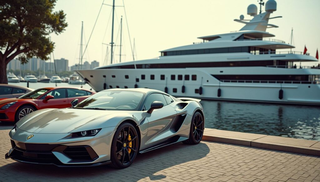 Op deze foto zie je luxe auto's