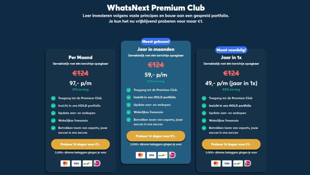 Op deze foto zie je de WhatsNext Premium Club Lidmaatschapskosten van WhatsNext Community