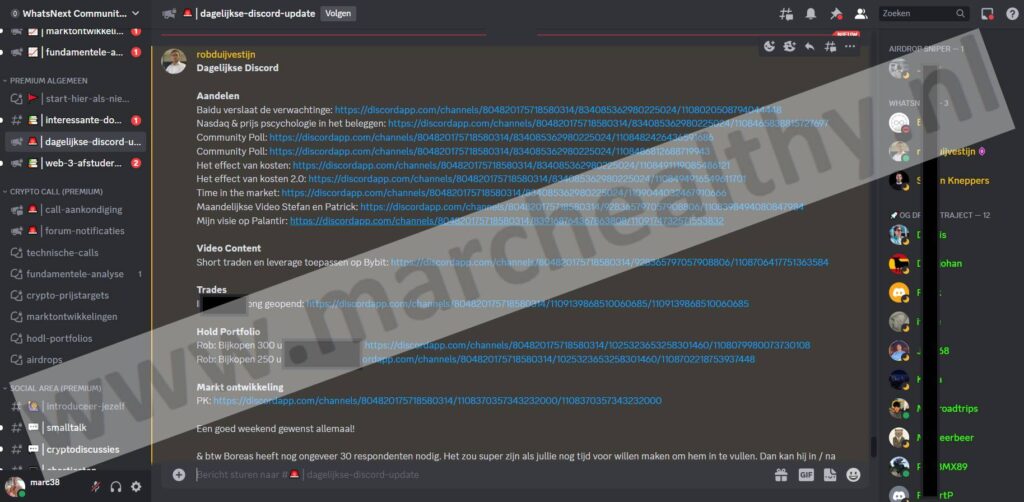 Op deze foto zie je het discord platform van WhatsNext Community (Rob Duijvestijn en Patrick Jongeneel)