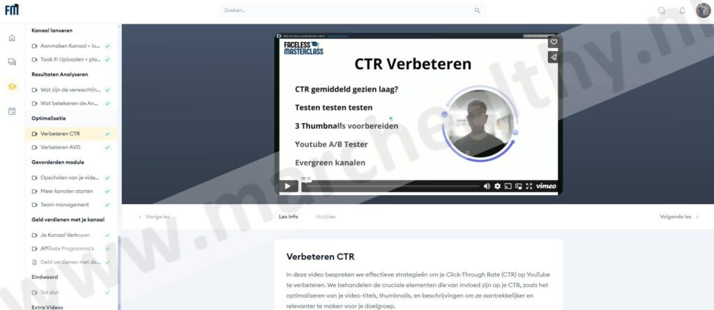 Op deze foto zie je Module #10: Optimalisatie van de Faceless Masterclass