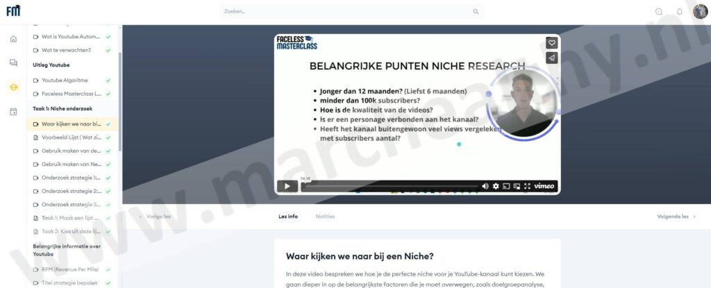 Op deze foto zie je Module #3: Niche onderzoek van de Faceless Masterclass
