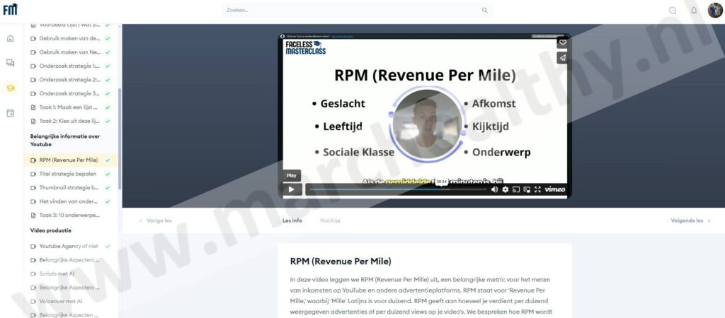 Op deze foto zie je Module #4: Youtube informatie van de Faceless Masterclass