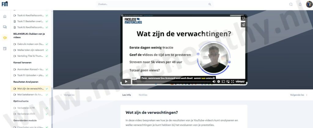 Op deze foto zie je Module #9: Resultaten Analyseren van de Faceless Masterclass