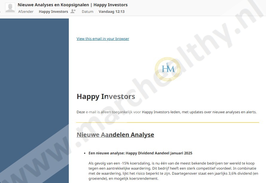 Op deze foto zie je de Happy Alerts van Happy Investors