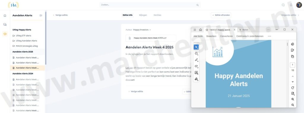 Op deze foto zie je de Happy Alerts van Happy Investors