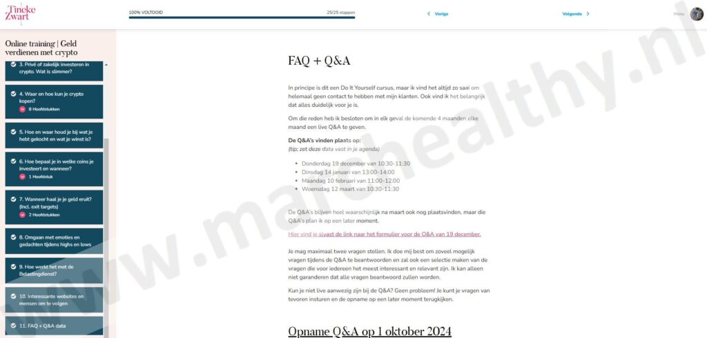Op deze foto zie Module 11 van de Tineke Zwart Crypto Cursus