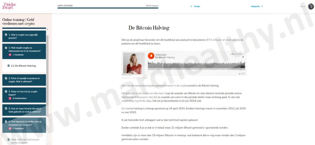 Op deze foto zie Module 2 van de Tineke Zwart Crypto Cursus
