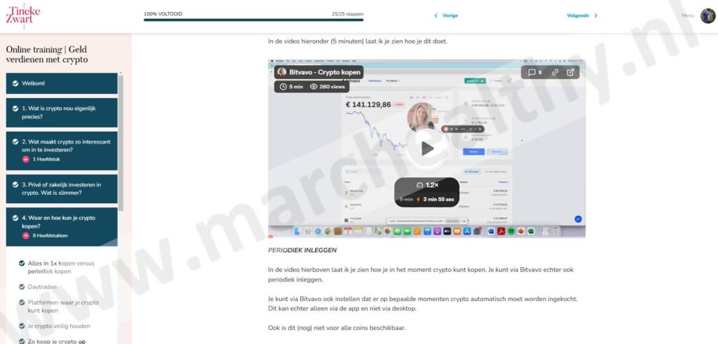 Op deze foto zie je de crypto cursus van Tineke zwart
