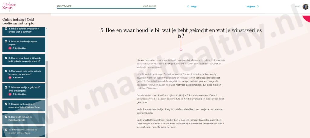 Op deze foto zie Module 5 van de Tineke Zwart Crypto Cursus
