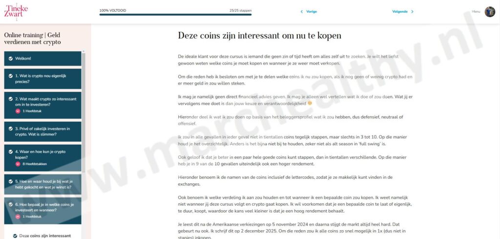 Op deze foto zie je de crypto cursus van Tineke zwart
