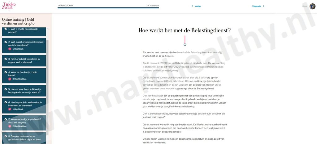 Op deze foto zie Module 9 van de Tineke Zwart Crypto Cursus