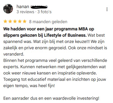 Op deze foto zie je het ervaringen van Lifestyle Of Business (John Slabbekoorn en Jeanet Wolf)